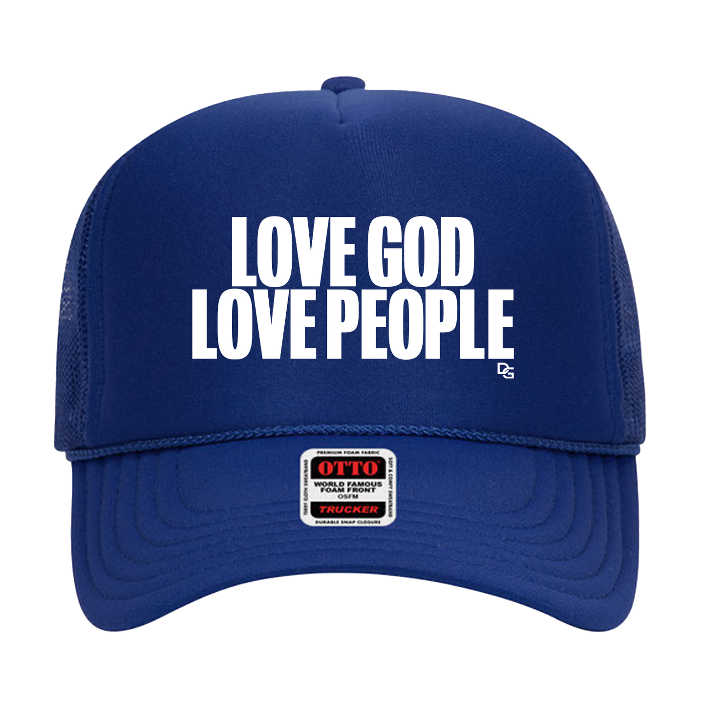 Love God Love People Blue Trucker Hat