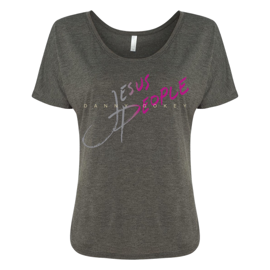 Jesus People blue and purple ombre writing dark heather grey ladies scoop neck tee product shot Danny Gokey