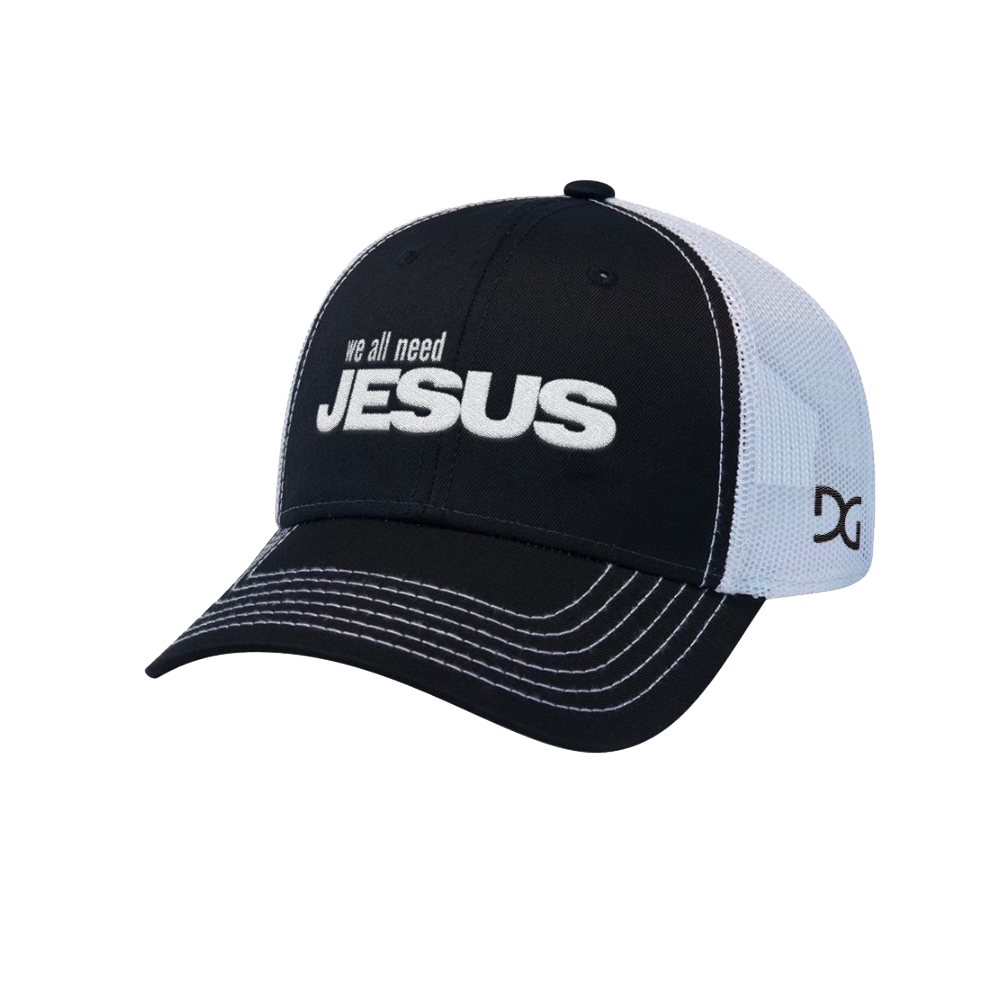 We all need Jesus white mesh back black snapback hat product shot Danny Gokey